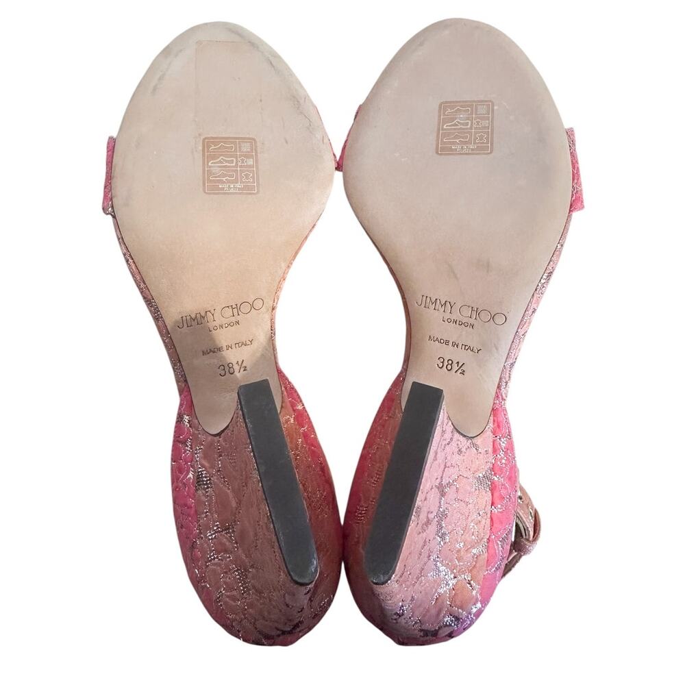 Jimmy Choo Edina Floral Pink Jacquard Ankle Strap High Heel Sandals EU 38.5 - Picture 7 of 11